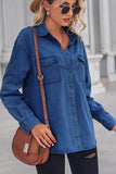 POSHOOT  AUTUMN OUTFITS     Collared Neck Dropped Shoulder Denim Top