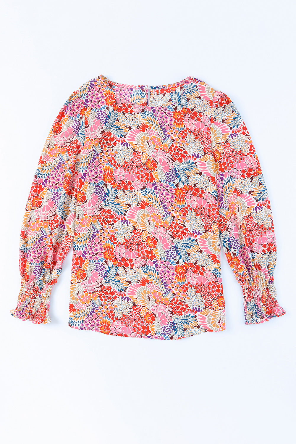 BACK TO COLLEGE   Floral Print Long Puff Sleeve Blouse