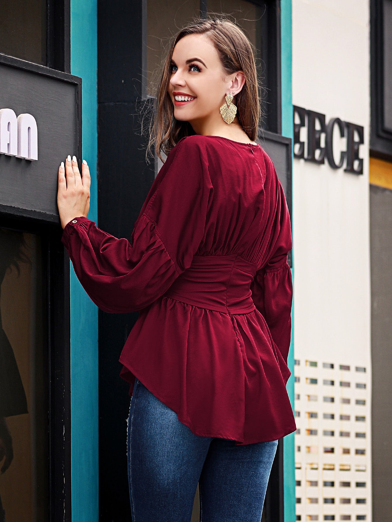 BACK TO COLLEGE   Exposed Seams Round Neck Dropped Shoulder Blouse