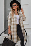 BACK TO COLLEGE   Plaid Button-Up Longline Shacket with Breast Pockets