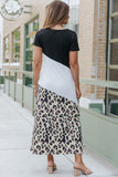 POSHOOT Leopard Color Block V-Neck Slit Dress