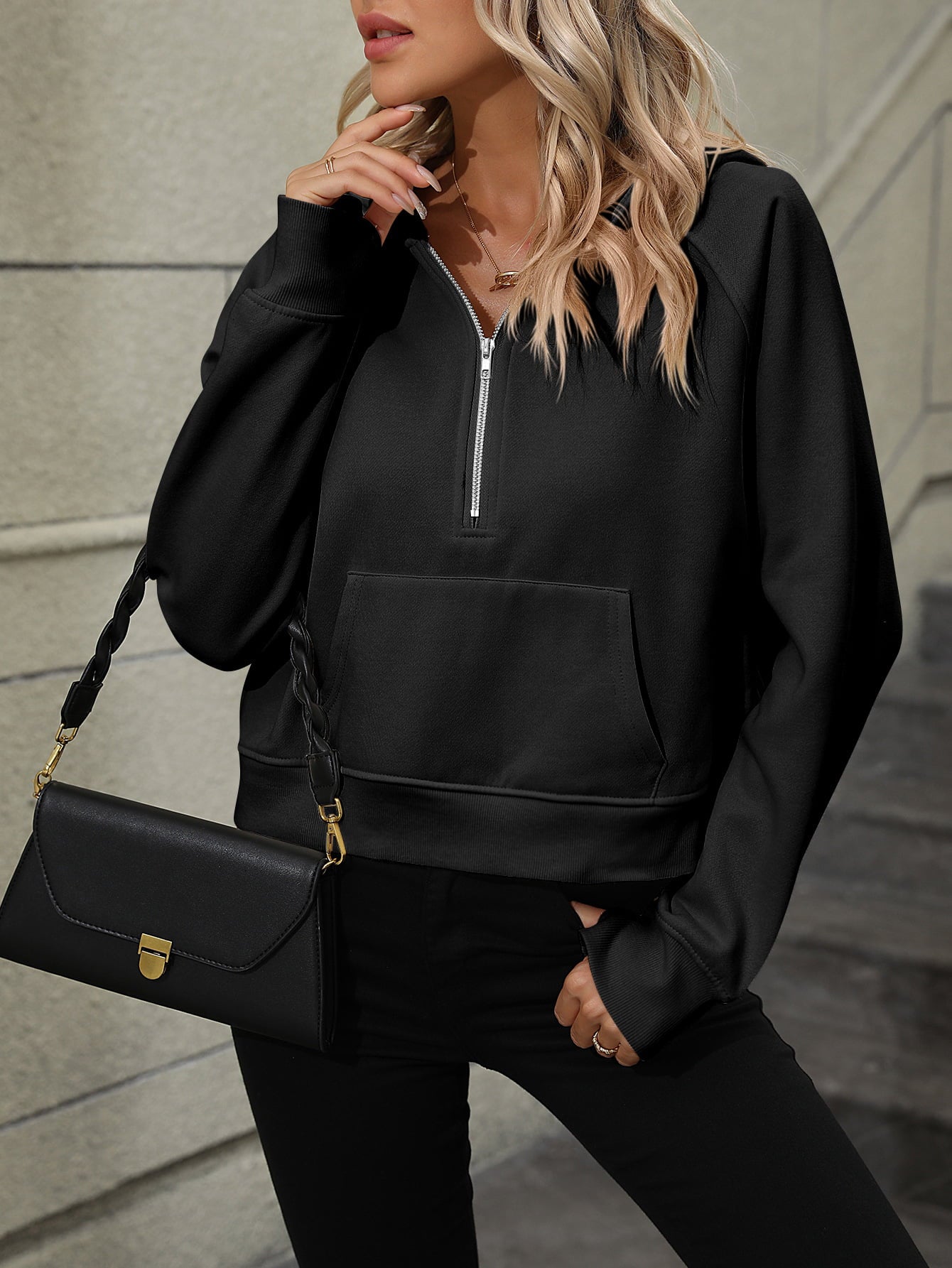 POSHOOT AUTUMN OUTFITS      Sleeve Zip-Up Hoodie with Pocket