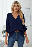 BACK TO COLLEGE   Roll-Tab Sleeve V-Neck Blouse