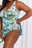 Poshoot  Marina West Swim Full Size Sail With Me V-Neck Swim Dress in Turquoise