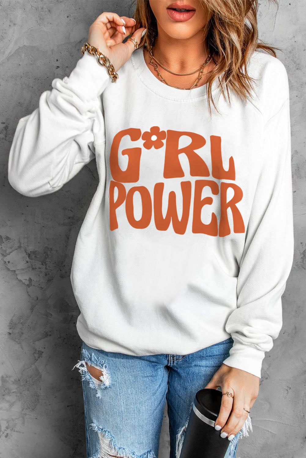 Back to school  GIRL POWER Graphic Round Neck Sweatshirt