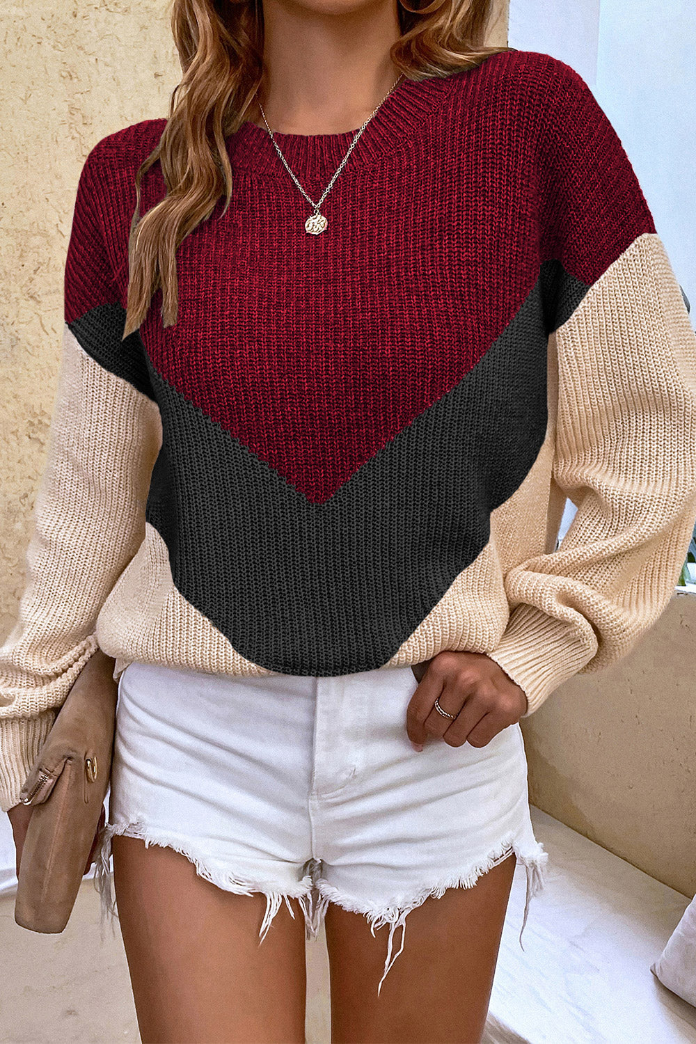 POSHOOT  AUTUMN OUTFITS    Round Neck Dropped Shoulder Sweater