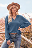 POSHOOT  fall outfits    V-Neck Dropped Shoulder Waffle-Knit Blouse