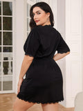 BACK TO COLLEGE   Plus Size Lace Trim Deep V Night Dress
