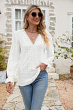 BACK TO COLLEGE   Eyelet Lace Trim Flounce Sleeve Blouse