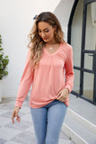 POSHOOT AUTUMN OUTFITS     V-Neck Ruched Long Sleeve Blouse