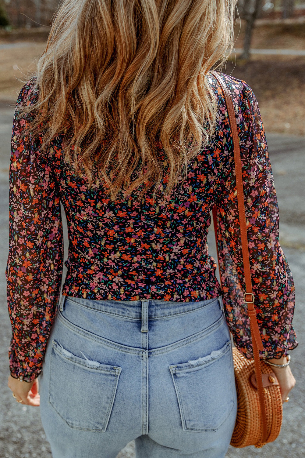 BACK TO COLLEGE   Floral Long Flounce Sleeve Blouse
