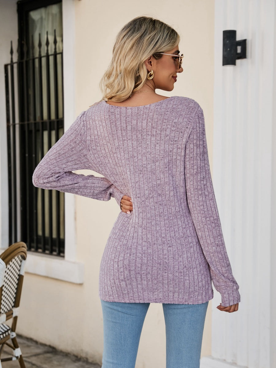 POSHOOT AUTUMN OUTFITS     Square Neck Ribbed Long Sleeve T-Shirt