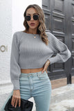 Back to school Cropped Round Neck Raglan Sleeve Ribbed Pullover Sweater