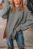 BACK TO COLLEGE   Dropped Shoulder Round Neck Long Sleeve Blouse