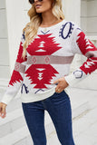 POSHOOT  AUTUMN OUTFITS    Printed Round Neck Long Sleeve Sweater