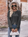 BACK TO COLLEGE   Long Flounce Sleeve Round Neck Blouse