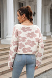 POSHOOT  AUTUMN OUTFITS    Round Neck Flower Pattern Dropped Shoulder Pullover Sweater