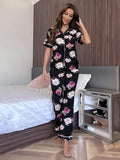 BACK TO COLLEGE   Floral Short Sleeve Shirt and Pants Lounge Set